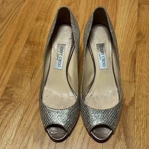 Jimmy Choo silver sparkle heels; 39.5